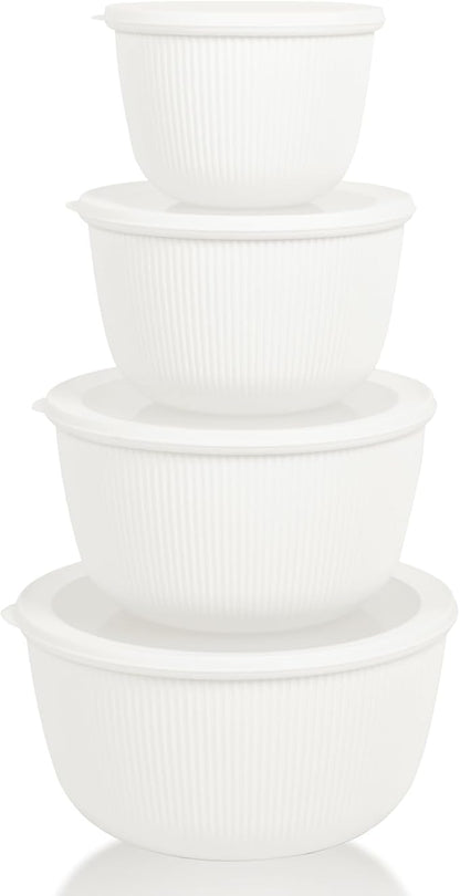 BoxedHome Mixing Bowls with Lids Set, 4 Packs BPA-Free Plastic Prep Bowls for Kitchen, Dishwasher & Microwave Safe, Large Capacity, Beige by BoxedHomeProducts