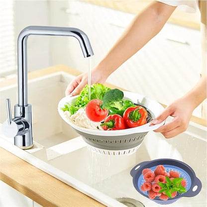 Collapsible Colander Set, Square Round Triangles Silicone Kitchen Strainer Perfect for Draining Pasta Vegetable fruit 2 PCS (Gray&Blue, 12"L x 9.5"W x 2.3"H) - Image 5