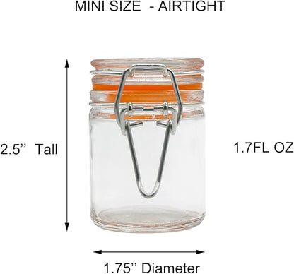 1.7 oz Mini Glass Spice Bottles, 24 Pack Small Glass Jars with Airtight Lid and Leak Proof Rubber Gasket, Empty Spice Containers with Labels for Home and Kitchen