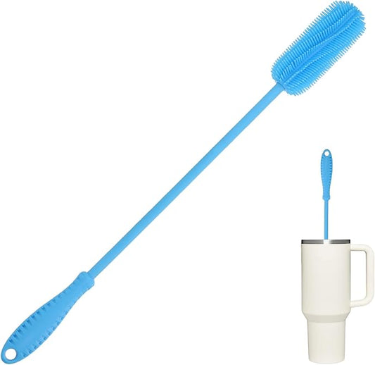 15.7" Silicone Bottle Brush, ddLUCK Water Bottle Cleaner Brush for Stanley, Hydroflasks, Glass, Thermos Sports Bottle, Vase and Glassware, Bottle Brush Cleaner for Small Narrow Neck Containers (Blue)