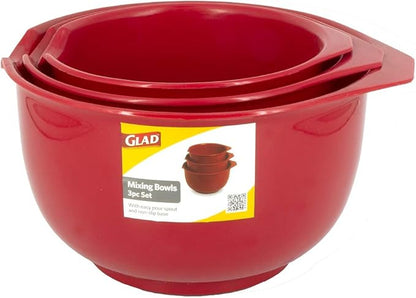 Glad Mixing Bowls with Pour Spout, Set of 3 | Nesting Design Saves Space | Non-Slip, BPA Free, Dishwasher Safe Plastic | Kitchen Cooking and Baking Supplies, Red - Image 6