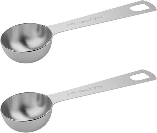 2PCS 2/3tbsp (2tsp, 10ml, 1/3oz) Single Measuring Spoon, Stainless Steel Individual Teaspoons Only by BERYLER