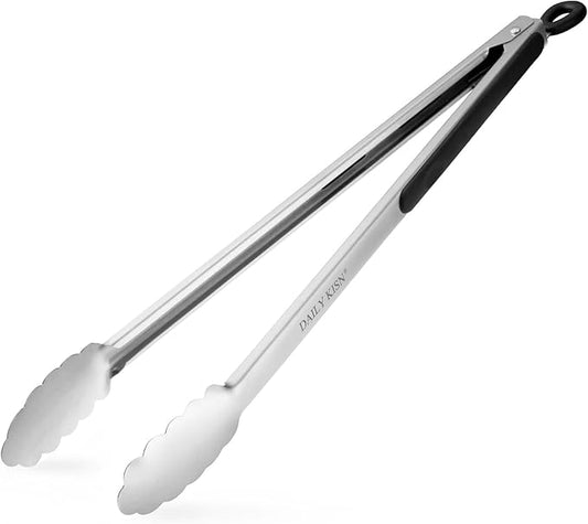 Grill Tongs, 17 Inch Extra Long BBQ Tongs, Premium Stainless Steel Metal Tongs for Cooking, Grilling, Barbecue/BBQ, Buffet (17", 1PC) by DAILYKISN