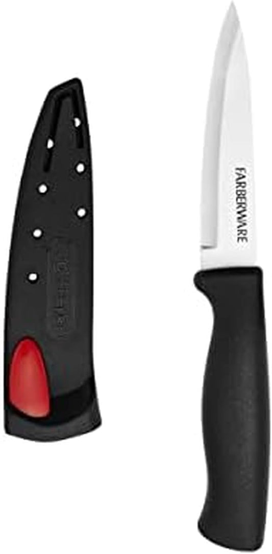Farberware Edgekeeper 3.5-Inch Paring Knife with Self-Sharpening Blade Cover, High Carbon-Stainless Steel Kitchen Knife with Ergonomic Handle, Razor-Sharp Knife, Black by Farberware