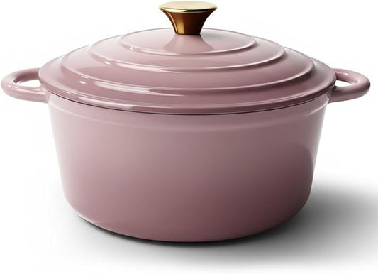 Vintage Style 6 Quart Dutch Oven Pot with Lid, Non Stick Enameled Cast Iron Dutch Oven for Bread Baking, Heavy-Duty, Oven Safe Ceramic Cookware Up to 500°F for Baking, Braising, Stews, Roasting, Pink