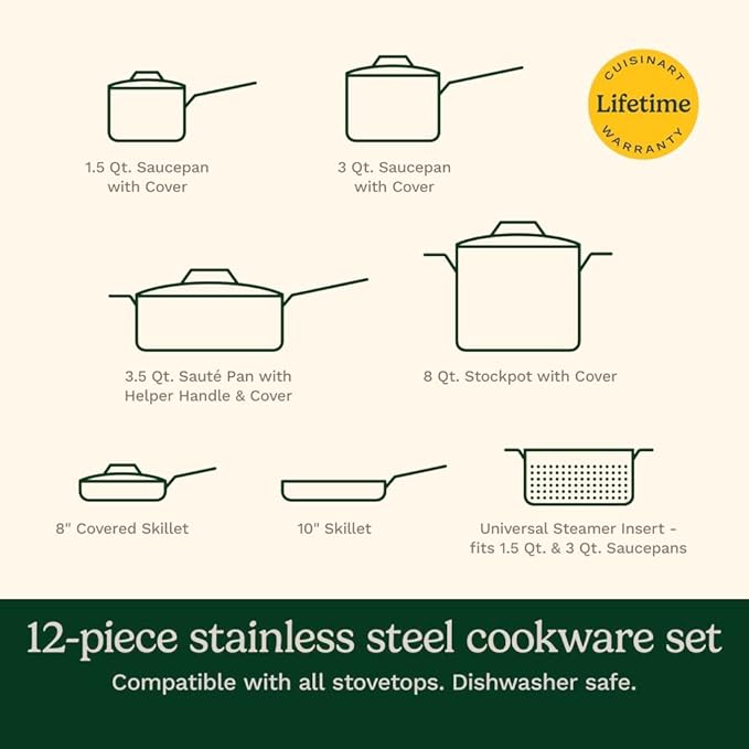 Cuisinart 12-Piece PureClad™ Triple-Ply Stainless Steel Cookware Set, PCT-12 - Image 9