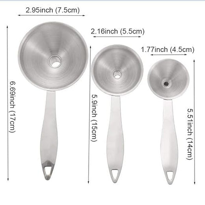 Small Funnels for Filling Bottles, 3 Pcs Stainless Steel Kitchen Funnel Set, Food Grade Mini Metal Funnel for Transferring Essential Oils, Liquid, Fluid, Dry Ingredients & Powder, Durable and Dishwash - Image 2