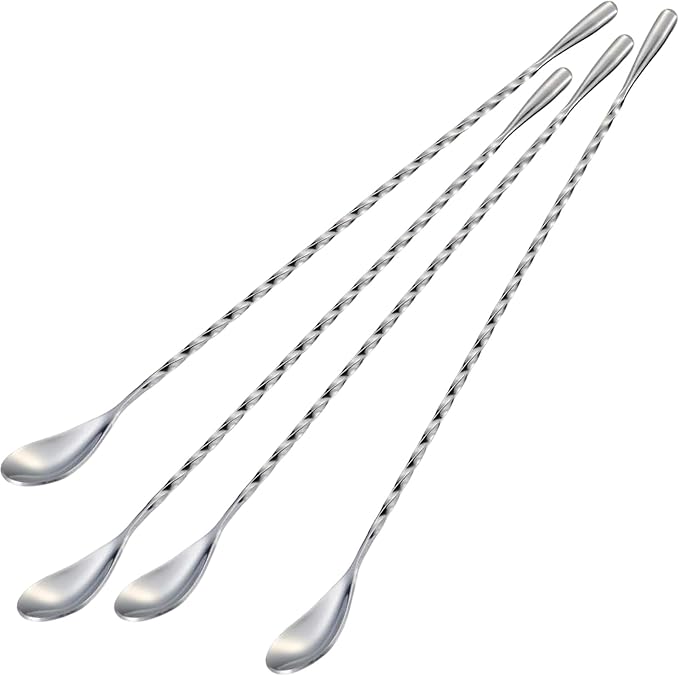 Briout 4 Pieces Bar Spoon, 12 Inches Long Handle Drink Stirrer with Mirror Finished Surface, Stainless Steel Cocktail Mixing Spoons for Drink, Silver by Briout