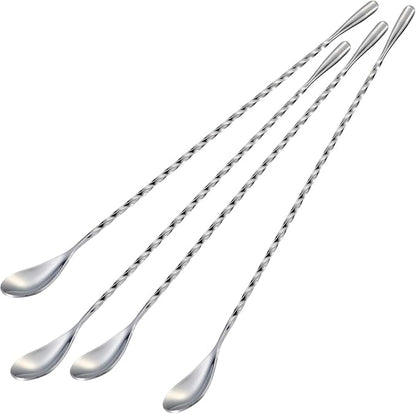 Briout 4 Pieces Bar Spoon, 12 Inches Long Handle Drink Stirrer with Mirror Finished Surface, Stainless Steel Cocktail Mixing Spoons for Drink, Silver by Briout