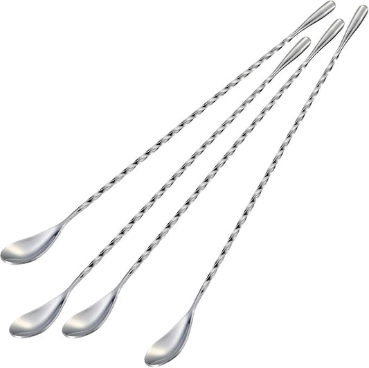Briout 4 Pieces Bar Spoon, 12 Inches Long Handle Drink Stirrer with Mirror Finished Surface, Stainless Steel Cocktail Mixing Spoons for Drink, Silver by Briout