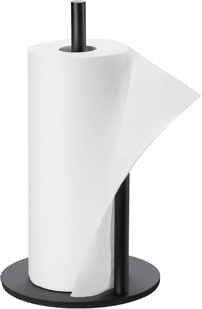 Paper Towel Holder Kitchen,Premium Stainless Steel Roll Dispenser,Countertop Paper Holder with Weighted Base, Black - Image 5