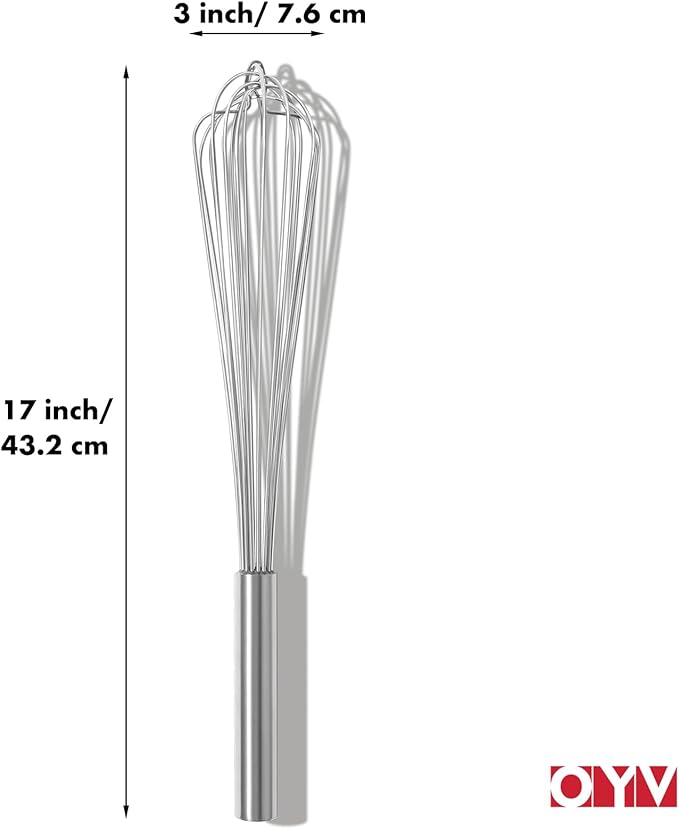 OYV 18/10 Stainless Steel Large Whisk, 17" Commercial Heavy Duty Whisk for Whipping Eggs, Mixing Batter, Making Sauces, Long Wisk Dishwasher Safe - Image 7