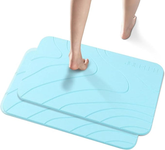 2 Pack Diatomaceous Earth Shower Mat, Stone Bath Mat, Nonslip Super Absorbent Fast-Drying Hard Bath Mat for Bathroom Shower Floor, 23.62 x 15.35 inch, Blue-Green