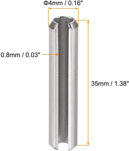 uxcell Slotted Spring Pin - M4 x 35mm 304 Stainless Steel Split Spring Roll Dowel Pins Plain Finish 20Pcs