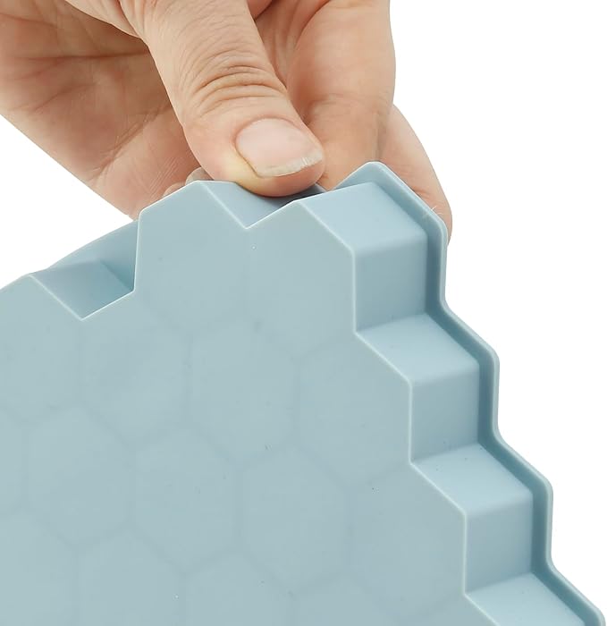 2 Pack Small Silicone Ice Cube Trays for Freezer with Lids, Emptycolor Honeycomb Ice Molds, Easy-Release Reusable Ice Maker Tray for Drinks, Coffee, Whiskey, Round & Pebble Ice Cubes, Blue Green