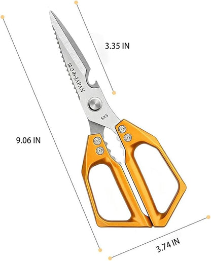 Multi-Purpose Rust Proof Kitchen Shears, Heavy Duty Meat Scissors, Dishwasher Safe, for Chicken, Vegetables, Steak, Fish Scaling & Bottle Opener(Golden)
