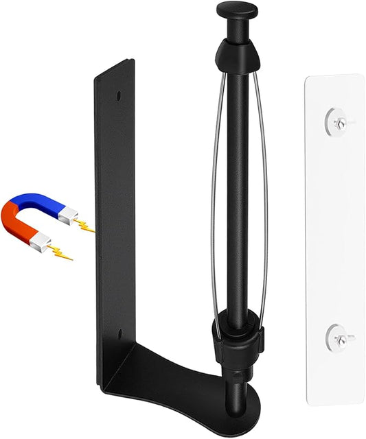 MONEER Magnetic Paper Towel Holder for Frige, One-Hand Operable Paper Towel Holder, Self-Adhesive, No Drill Magnet Paper Towel Holder for Kitchen, Refrigerator, RV, Garage (Black)