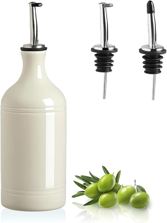 Sweejar Ceramic Olive Oil Dispenser Bottle, Opaque Oil Cruet Protects to Reduce Oxidation, Suitable for Storage Vinegar, Coffee Syrups & Other Liquids, Pack of 1, 15.5 Fl Oz(Beige) by Sweejarco1949