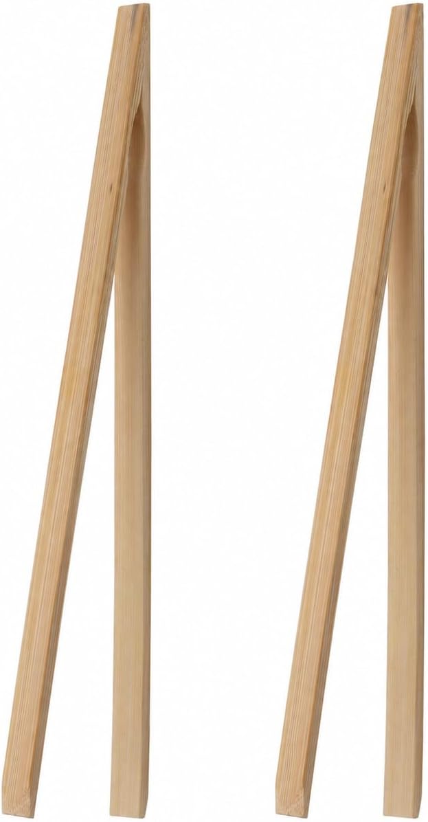 HIC Toast Tongs, Natural Bamboo, 12-Inches, Set of 2