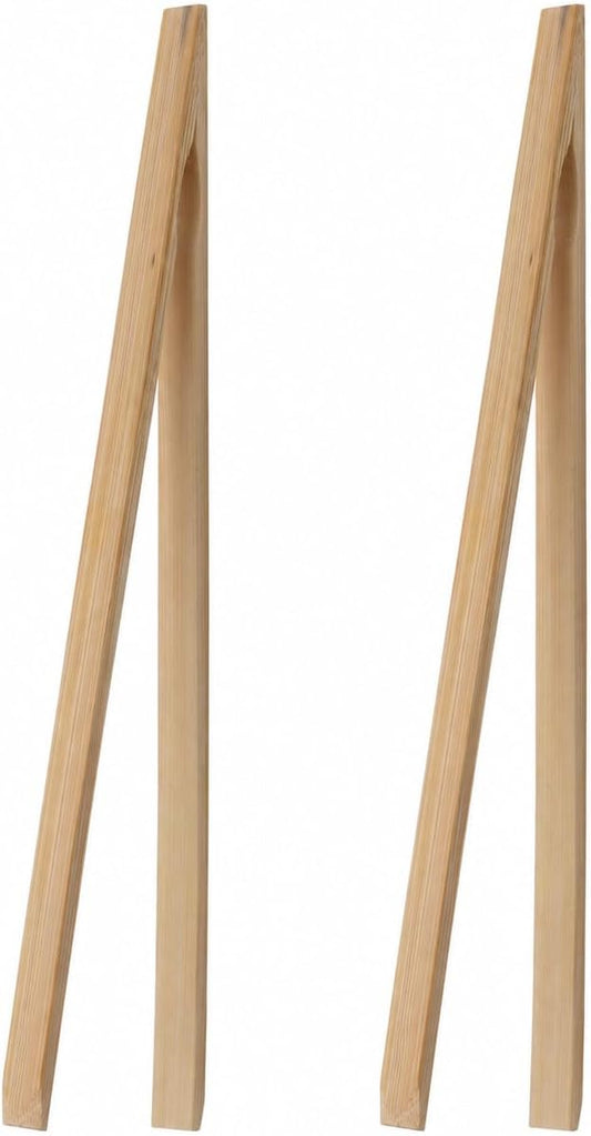 HIC Toast Tongs, Natural Bamboo, 12-Inches, Set of 2