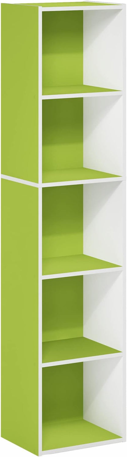 Furinno PASIR Book Shelf, 5-Tier Modern Bookshelf, Open Shelves Bookcase 9 x 12 x 52, Easy Assembly, for Living Room, Bedroom, Home Office, Green/White - Image 7