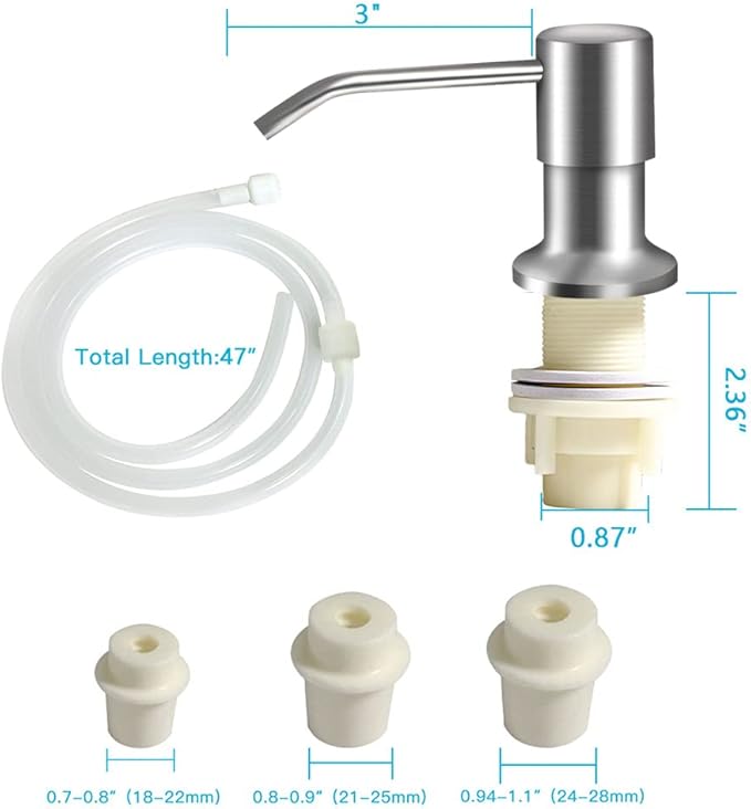 OHiHi Dish Soap Dispenser for Kitchen Sink (Brushed Nickel), Countertop Sink Soap Dispenser Water Pump with 47” No-Spill Extension Tube Kit Design for Kitchen Bathroom, No More Refills （Sliver） - Image 5