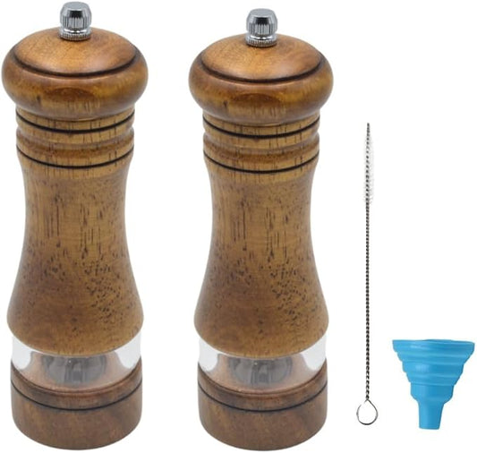 Classic Salt and Pepper Grinder Set,Refillable Salt and Pepper Mills,Manual Oak Wood Salt Grinder,Pepper Grinder,Visible Adjustable Ceramic Grinding Rotor,2 Packs Set,6.5 Inch Each