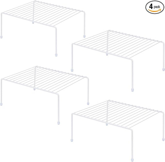 Medium (13.1 x 10.2 Inch) Cabinet Storage Shelf Rack, Shelves，Kitchen Counter and Cabinet Shelf, Storage Rack Organizer for Kitchen, Fridge, Cabinet, Bathroom Cupboard& Pantry (4, White)