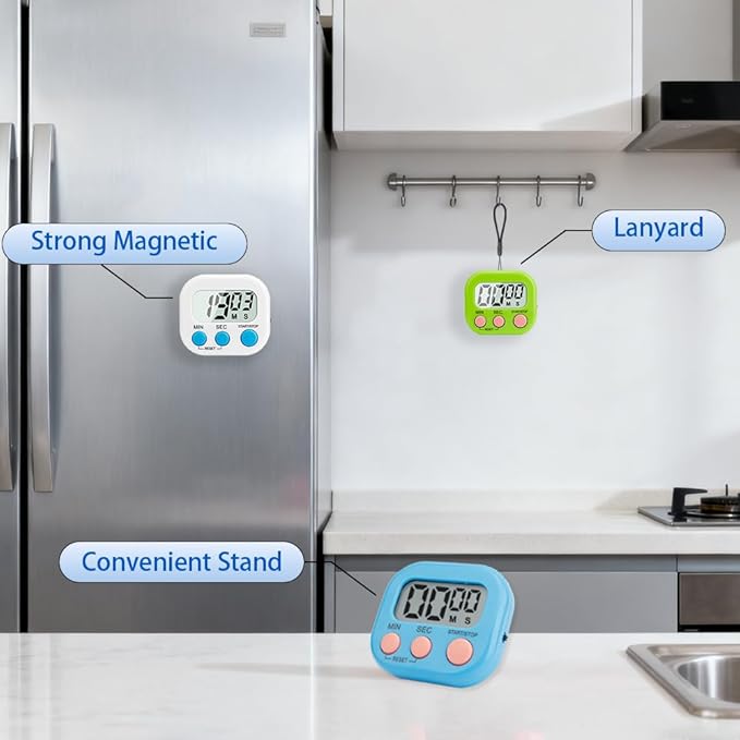 Digital Kitchen Timer, 6 Pcs Classroom Timers for Kids Teacher, Magnetic Countdown Minute Simple Timer for Cooking Study Exercise Game Baking Reading Gym Meeting Work Task (Blue/Green/White/Pink)