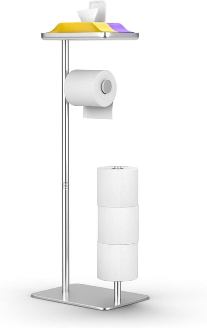 Day Moon™ - Toilet Paper Holder - Modern Roll Holder for Bathroom - 1 Pack - Free Standing - with Shelf, Brushed Nickel by DayMoonDesigns