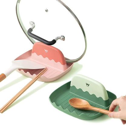 2 Pack Lid and Spoon Rest for Kitchen Counter, Cooking Ladle/Spatula/Spoon Holder for Stove Top, Utensil Rest with Pot Lid Holder for Countertop, Kitchen Gadget Rack, Christmas Cooking Accessories by IYOOH