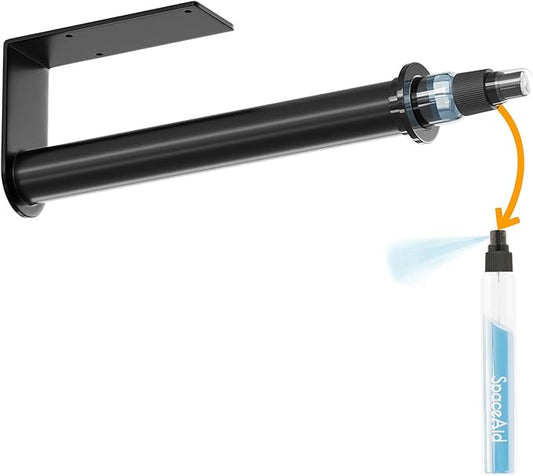 SpaceAid SprayNeat Paper Towel Holder with Spray Bottle, Under Cabinet Paper Towels Holders with Sprayer Inside Center, Hanging Wall Mount Papertowels Roller for Kitchen (Black Spray, Black)