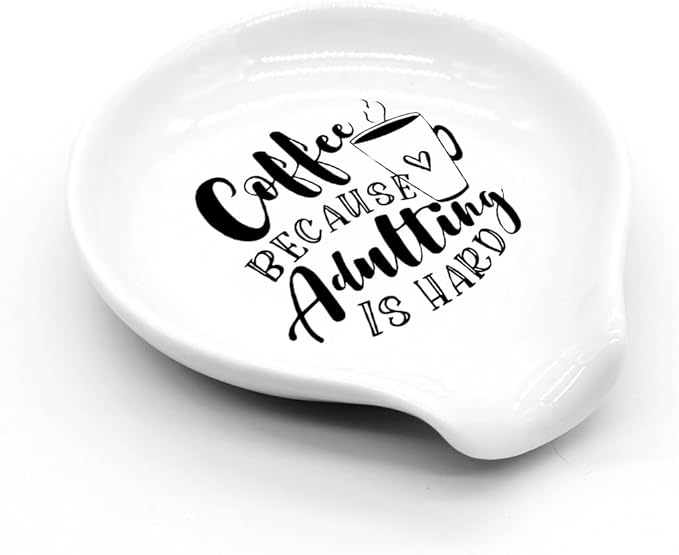 Funny Coffee Spoon Holder-Coffee Spoon Rest-Cafe Bar Station Accessories-Coffee Because Adulting Is Hard Sign