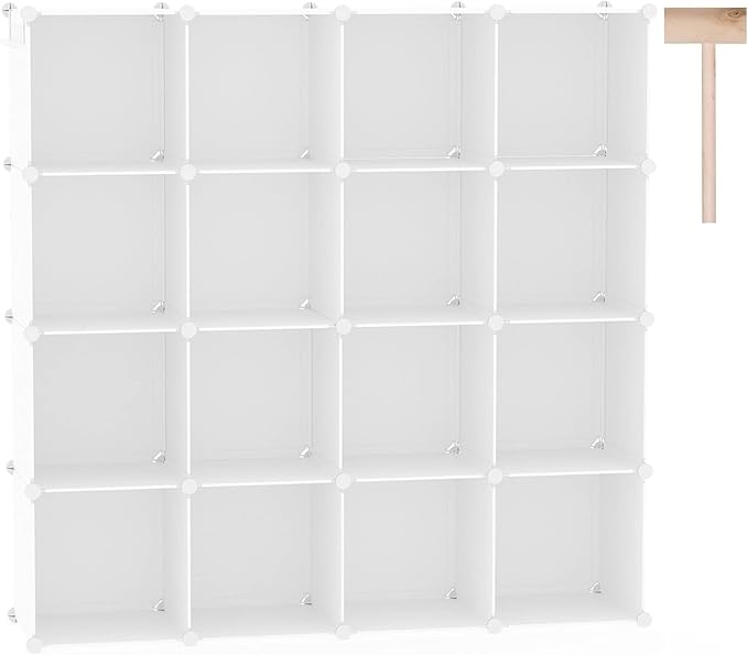 C&AHOME Cube Storage Organizer, 16-Cube Shelves Units, Plastic Storage Cubes, DIY Closet Organizer, Modular Closet Storage Shelves Ideal for Home, Bedroom, 48.4" L × 12.4" W × 48.4" H Milky UPCS16M by CAHOME