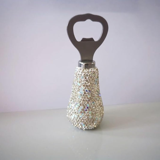 Handcrafted Silver Crystal Bling Beer Opener – Sparkle Diamond Bottle Openers for Home Bar, Bartenders, Party, Wedding Gift, Glitter Accessory for Women & Men