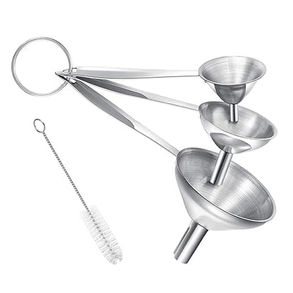 Small Funnels for Filling Bottles, 3 Pcs Stainless Steel Kitchen Funnel Set, Food Grade Mini Metal Funnel for Transferring Oil Liquid, Easy Cleaning with a Brush (Long Handle) by BLIGKO