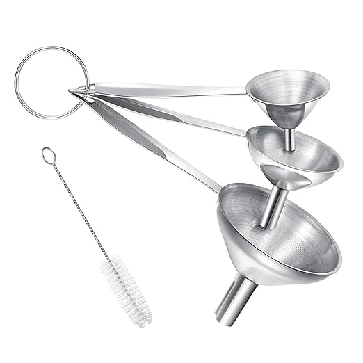 Small Funnels for Filling Bottles, 3 Pcs Stainless Steel Kitchen Funnel Set, Food Grade Mini Metal Funnel for Transferring Oil Liquid, Easy Cleaning with a Brush (Long Handle) by BLIGKO