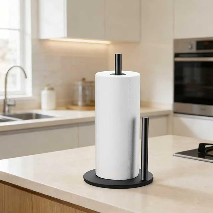 Paper Towel Holder Kitchen,Premium Stainless Steel Roll Dispenser,Countertop Paper Holder with Weighted Base, Black - Image 7
