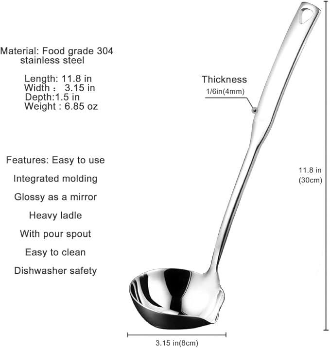 Kitchen Soup Ladle 304 Stainless Steel Punch Metal Luminous Ladell Spoons With Pour Spout Gravy Ladles for Serving,Cooking,Canning,11.8 inch - Image 6
