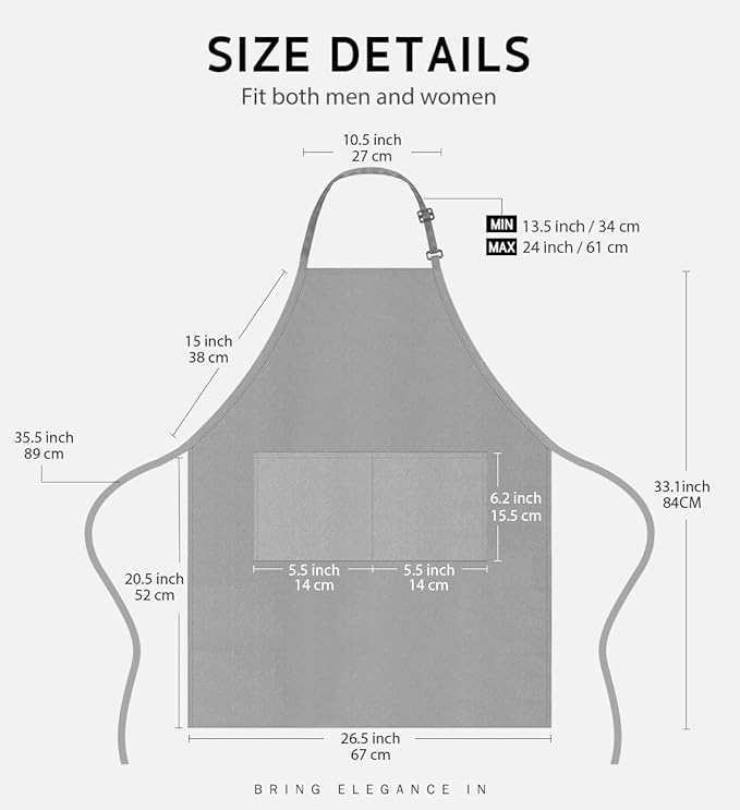 Syntus Apron for Men Women, Adjustable Cooking Kitchen Chef Aprons with 2 Pockets, Cotton/Polycotton/Polyester - Image 2
