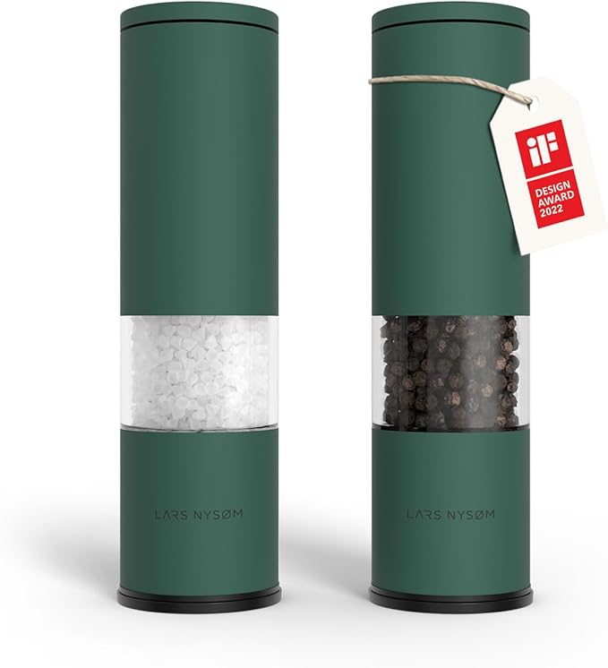 LARS NYSØM Salt and Pepper Grinder Set Manual, Stainless Steel Salt and Pepper Mills with Adjustable Ceramic Grinder I Design Spice Shakers (Pine Green) by LN