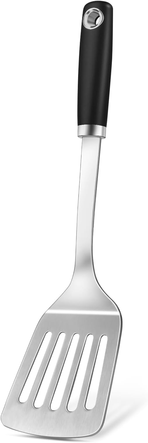 Stainless Steel Spatula, Metal Spatula Slotted Turner, Heavy Duty Sturdy Spatulas for Kitchen Use, High Heat Resistant Cooking Utensils for Fish Eggs Pancakes, Dishwasher Safe, Easy to Clean, Silver by Unknown