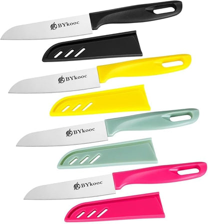 BYkooc 8 pieces Paring Knives (4PCS Peeling Knives and 4PCS Knife Sheath), Ultra Sharp Vegetable and Fruit Knife,German Steel Small Kitchen Knife with PP Plastic Ergonomic Handle by BYkooc
