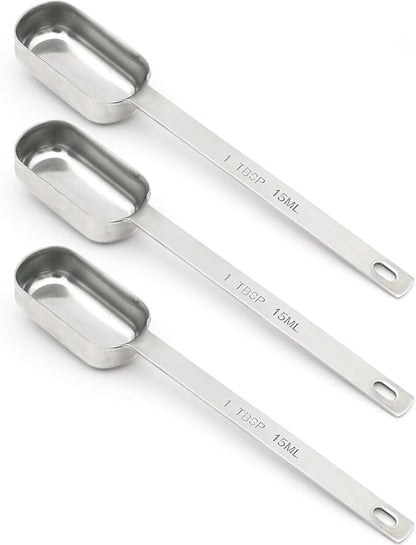 3PCS 1tbsp (3tsp, 15ml, 1/2oz) Single Measuring Spoon, Stainless Steel Long Handle Individual Teaspoons Only by BERYLER