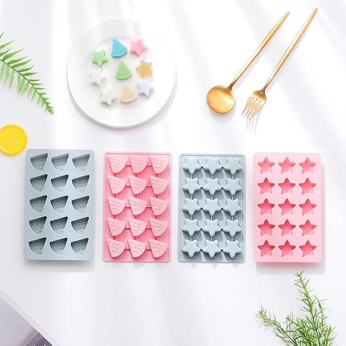 Cute Ice Cube Trays Silicone Chocolate Mold Wax Melt Molds Easy Release Ice Trays Non-Stick Chocolate Soap Pudding Jello Ice Cube Tray (Star)