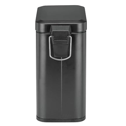 mDesign Small Modern 1.3 Gallon Rectangle Metal Lidded Step Trash Can, Compact Garbage Bin with Removable Liner Bucket and Handle for Bathroom, Kitchen, Craft Room, Office, Garage - Black