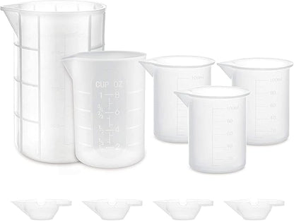 Gartful 9PCS Silicone Mixing Cups Set, Resin Casting Tool Kit, DIY Craft Set for Epoxy, 1pcs 700ml Oversize Measuring Cup, 1pcs 250ml Large and 3pcs 100ml Reusable Measurements Cups, 4pcs Mixing Cups