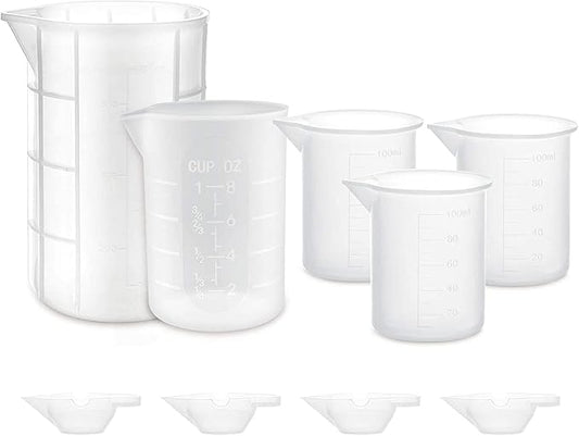 Gartful 9PCS Silicone Mixing Cups Set, Resin Casting Tool Kit, DIY Craft Set for Epoxy, 1pcs 700ml Oversize Measuring Cup, 1pcs 250ml Large and 3pcs 100ml Reusable Measurements Cups, 4pcs Mixing Cups