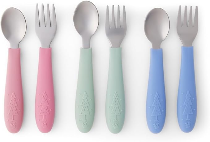 Elk and Friends Kids Silverware with Silicone Handle | Childrens Safe Flatware | Toddler Utensils | Baby Spoons + Forks | Stainless Steel Cutlery | Dishwasher Safe | 6 Pieces by ElkandFriends