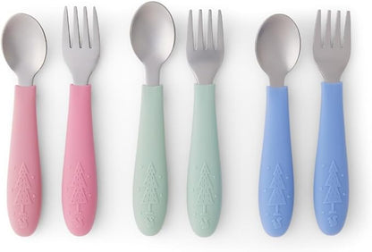 Elk and Friends Kids Silverware with Silicone Handle | Childrens Safe Flatware | Toddler Utensils | Baby Spoons + Forks | Stainless Steel Cutlery | Dishwasher Safe | 6 Pieces by ElkandFriends
